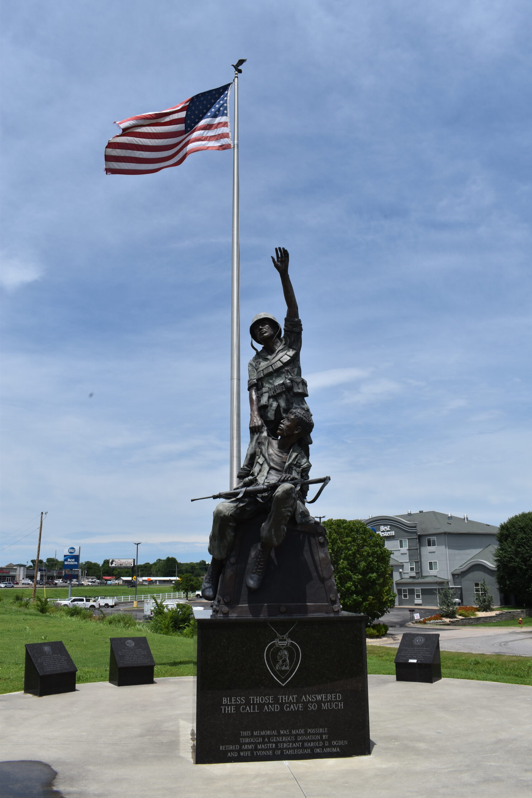 The National Purple Heart Monument in Tahlequah is the only national moument dedicated to Purple Heart recipients.